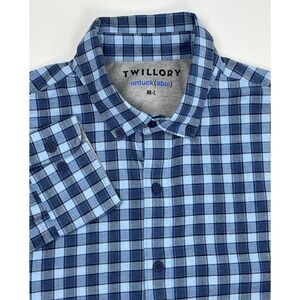 Twillory Untuckable Blue Plaid Flannel Button Down Shirt Mens Medium Large M-L